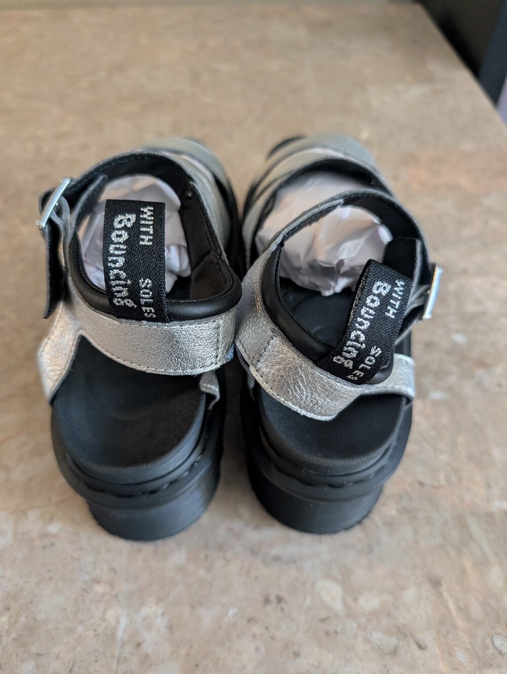 Dr Martens Blaire Metallic Silver Leather Platform Sandals Punk Women's Size 9 - Picture 6 of 11